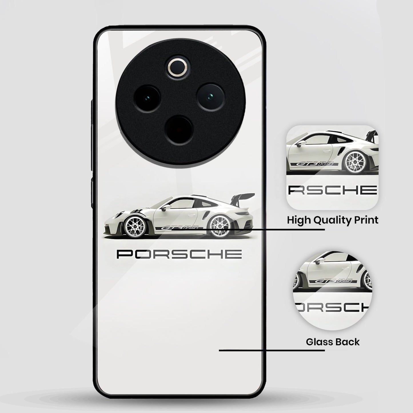 Vivo T4 5G Premium Acrylic Shockproof Glass Back Case (White Porsche)