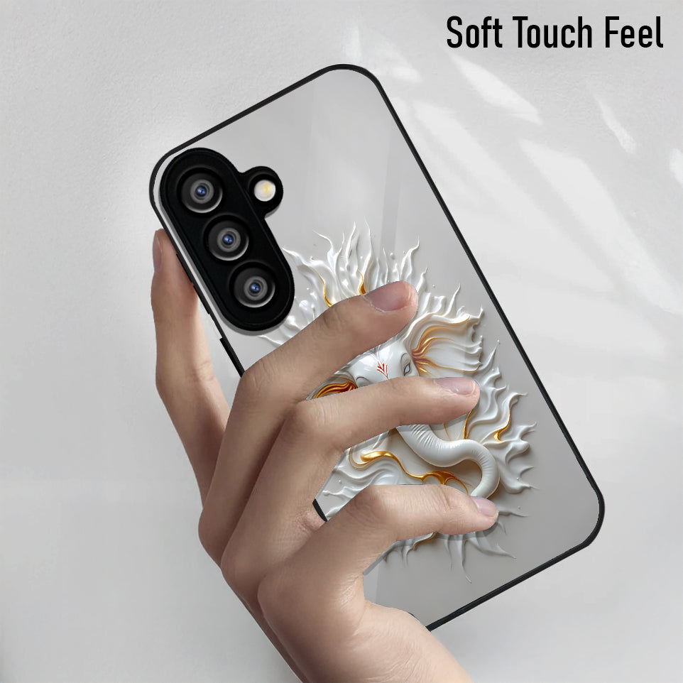 Samsung Galaxy A56 5G Premium Acrylic Shockproof Glass Back Case (White Ganesha)