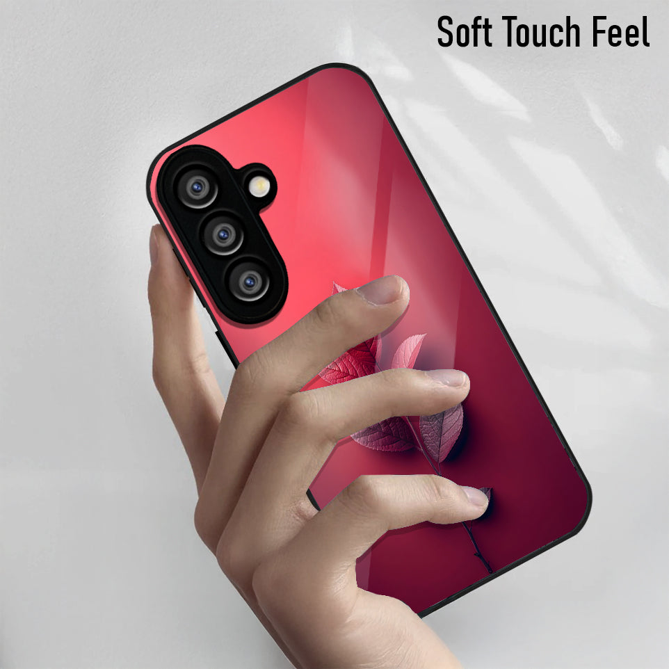 Samsung Galaxy A56 Premium Acrylic Shockproof Glass Back Case (Pink Leaf)