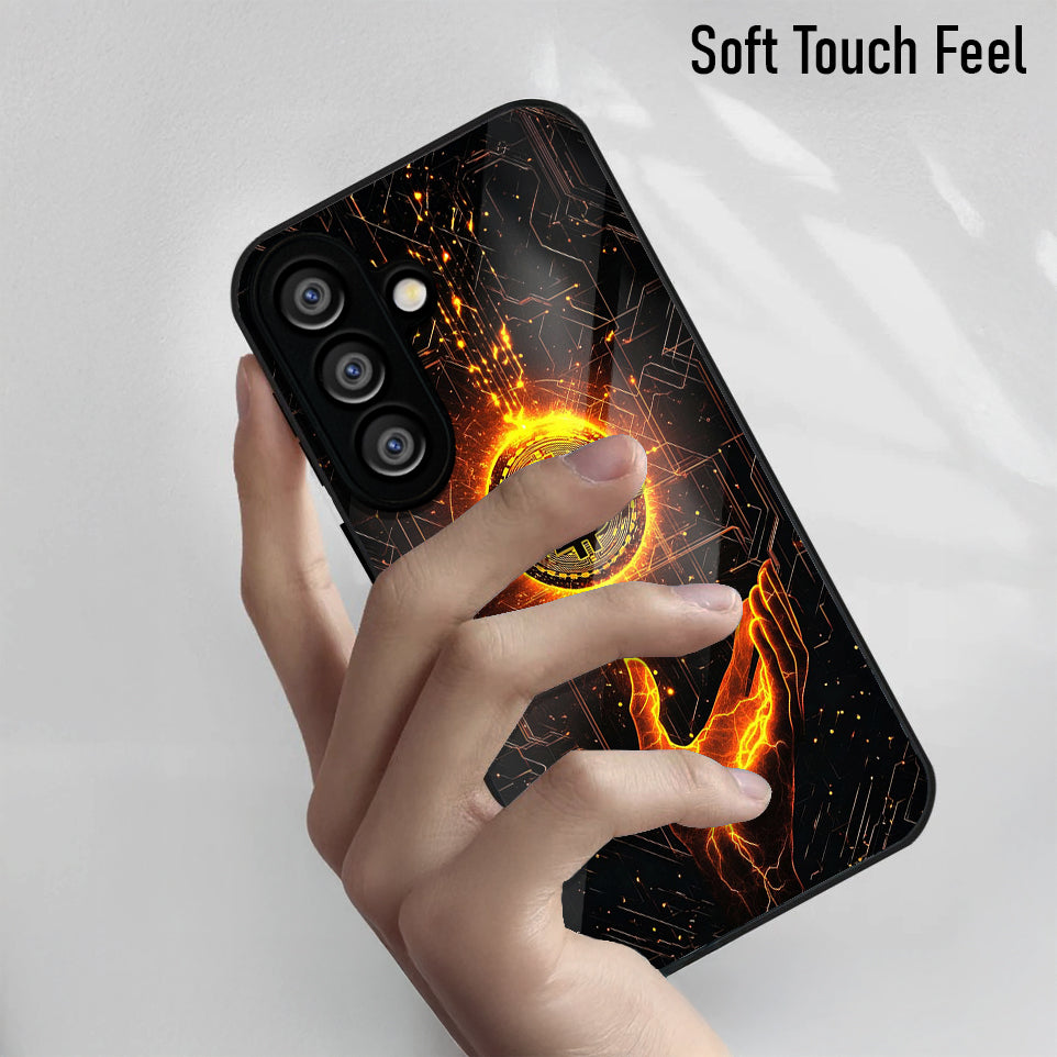 Samsung Galaxy A56 Premium Acrylic Shockproof Glass Back Case (Bitcoin Glow)