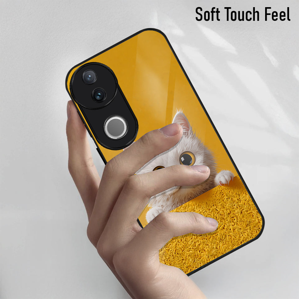 Vivo V50 5G Premium Acrylic Shockproof Glass Back Case (Kitty Charm)