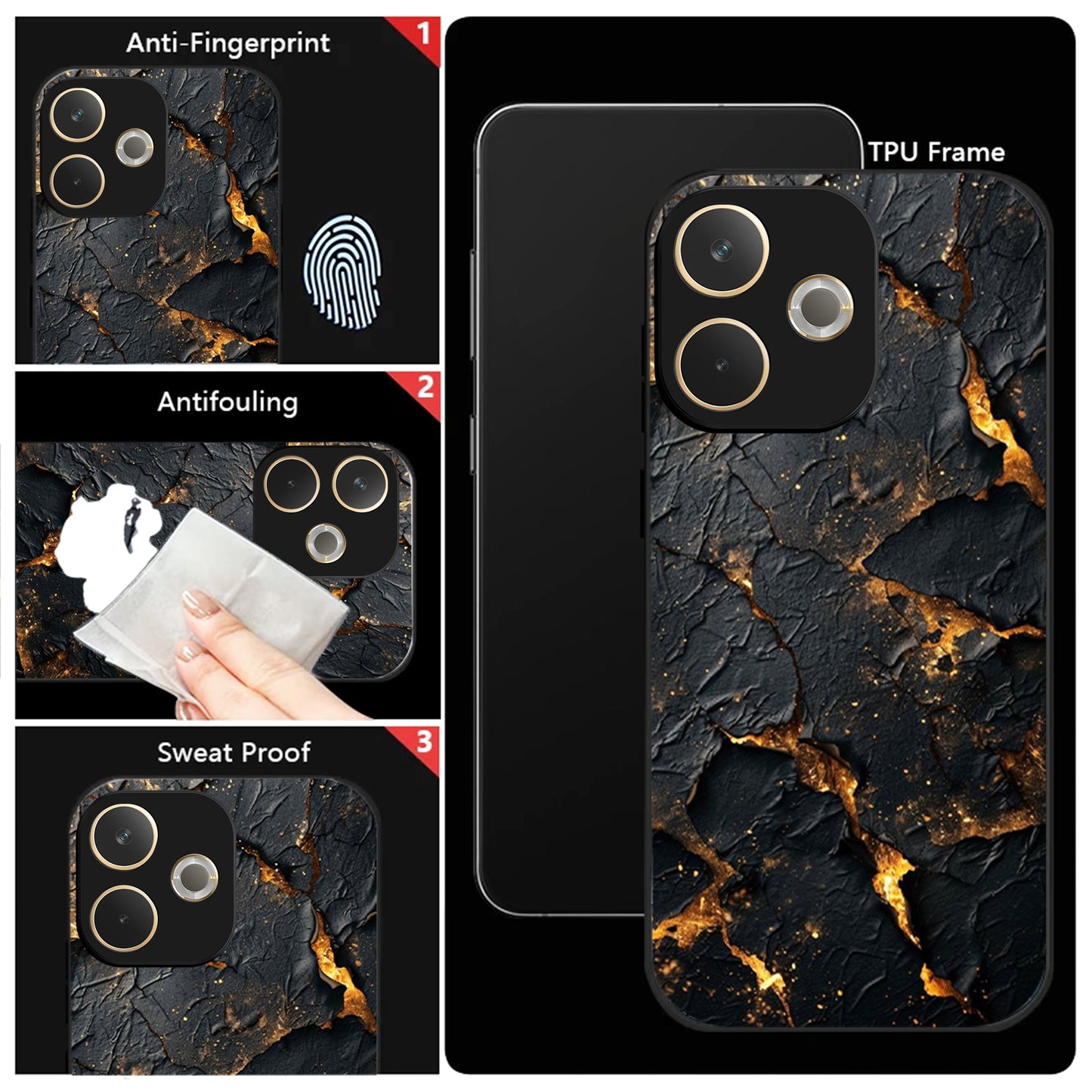 Oppo A5 Pro 5G Premium Acrylic Shockproof Glass Back Case (Volcanic Gold)
