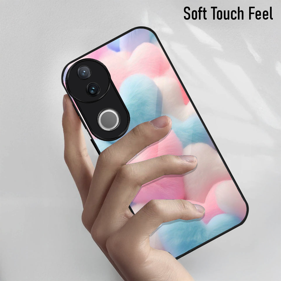 Vivo V50 5G Premium Acrylic Shockproof Glass Back Case (Fluffy Hearts)