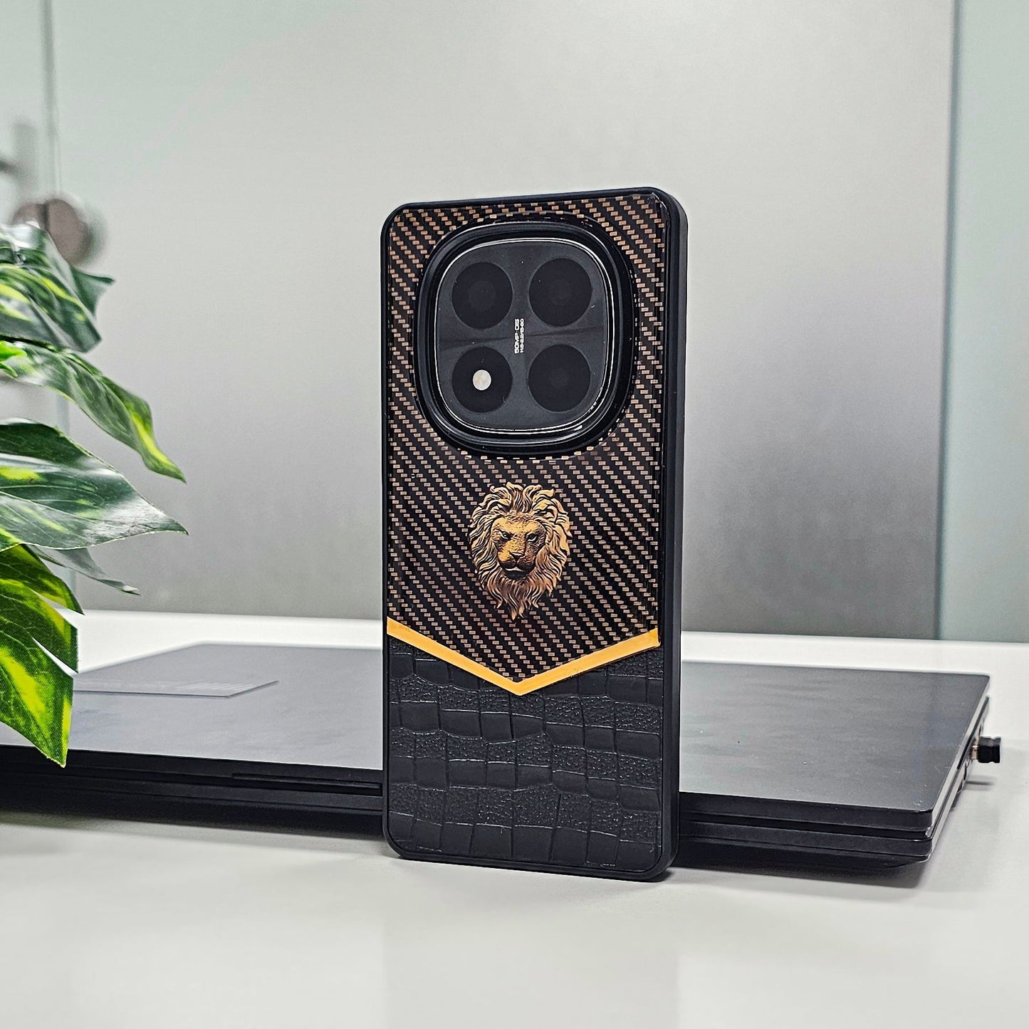 Redmi Note 14 Pro+ 5G Luxury Lion Pattern Leather And Liquid Silicone Case