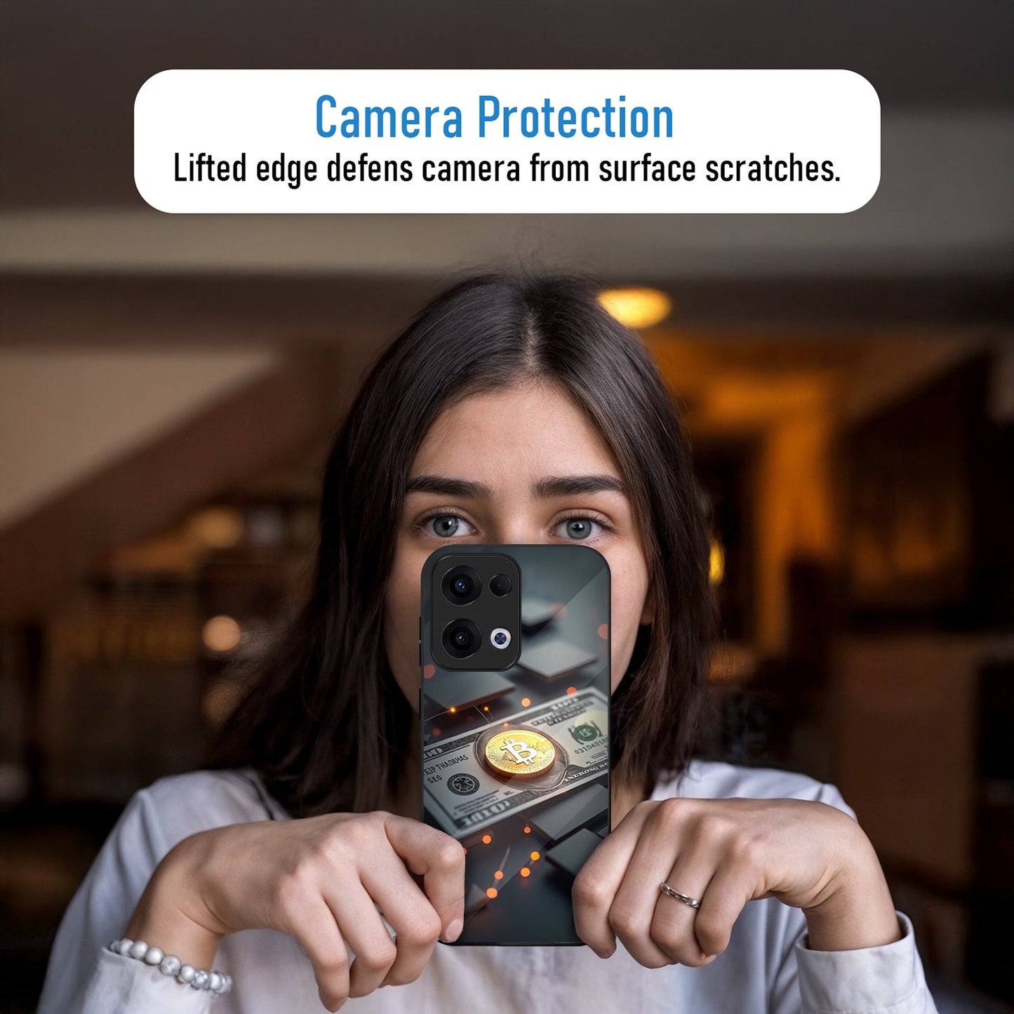 Oppo Reno 13 5G Premium Acrylic Shockproof Glass Back Case (Billion Dollar)