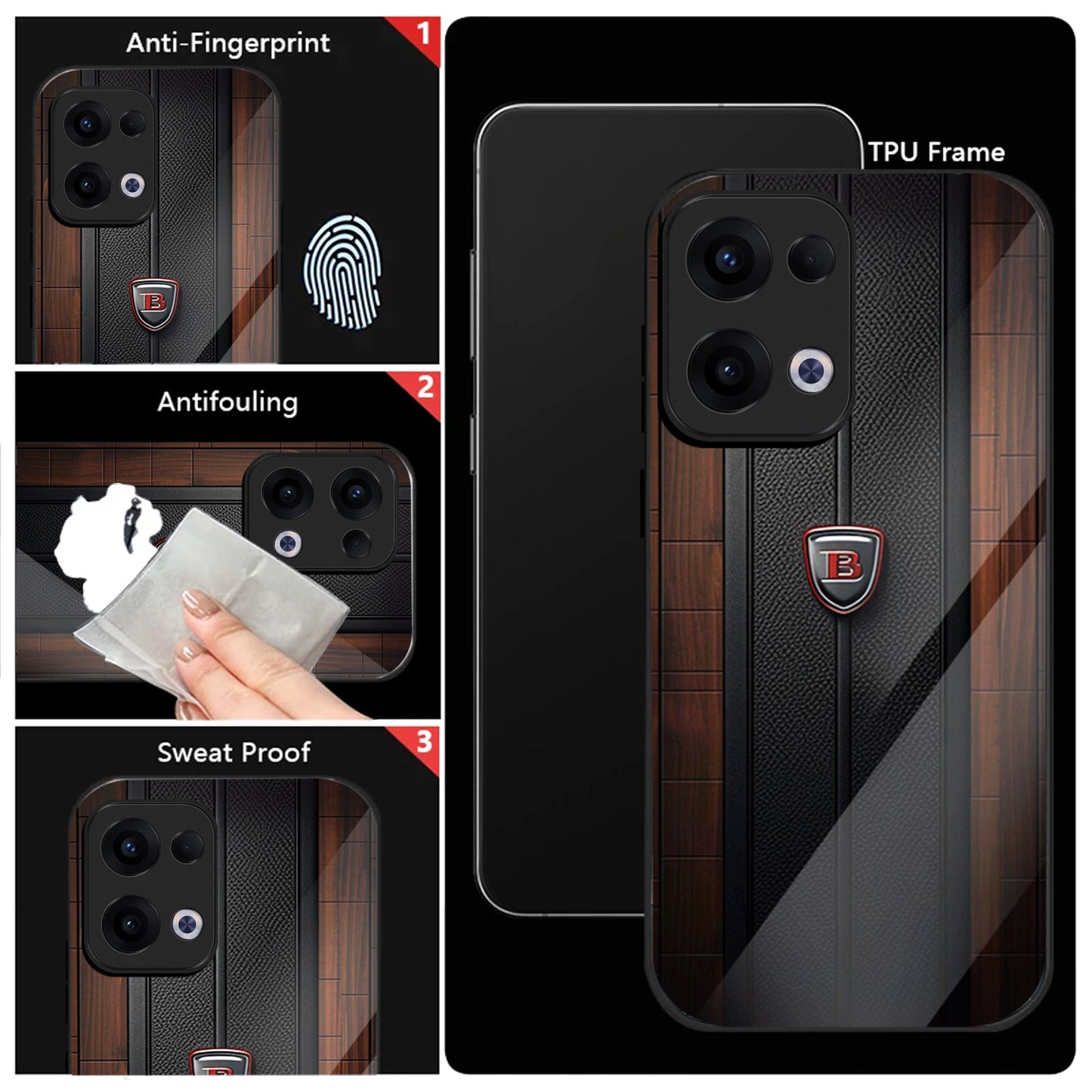 Oppo Reno 13 5G Premium Acrylic Shockproof Glass Back Case (Carbon Oak)