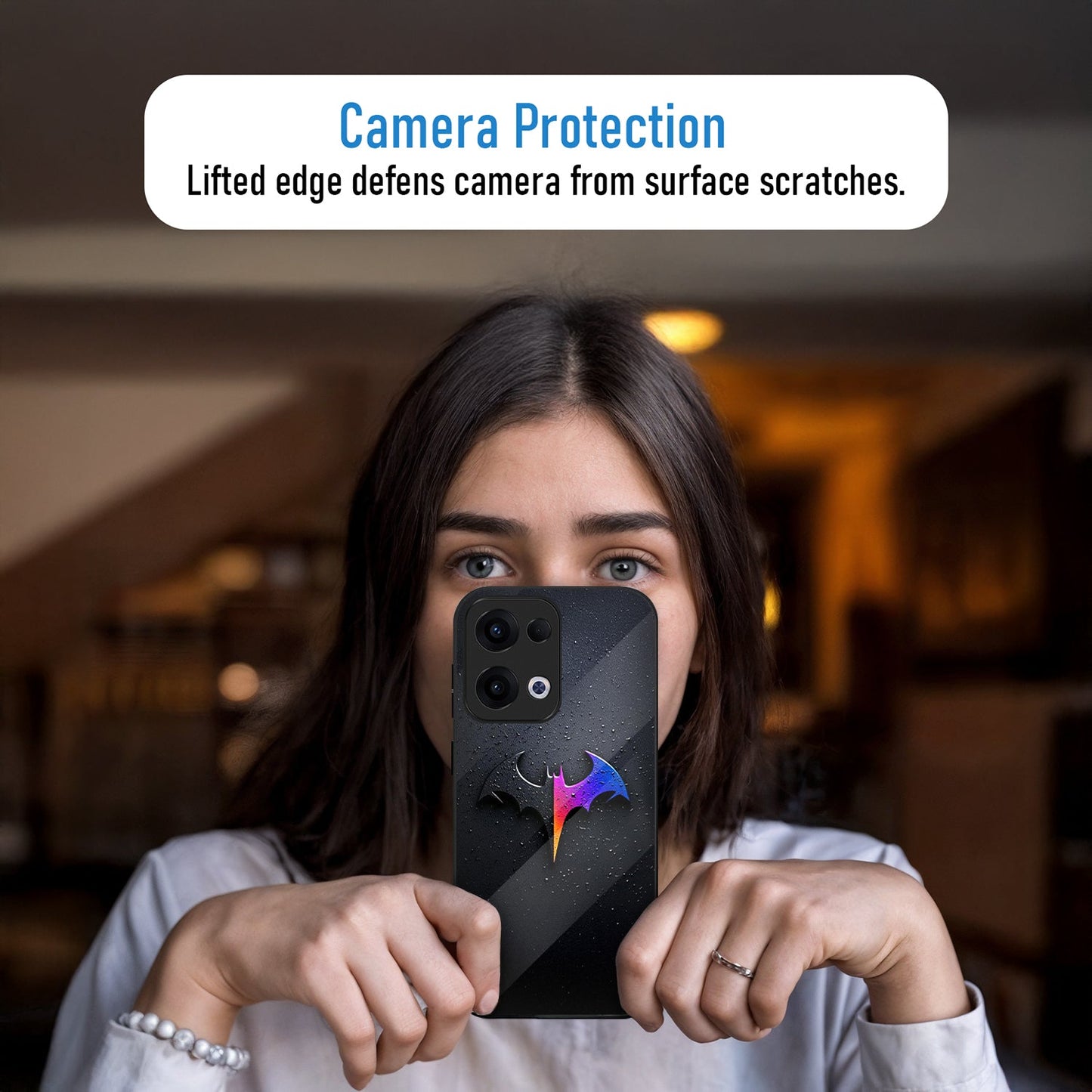 Oppo Reno 13 5G Premium Acrylic Shockproof Glass Back Case (BatGlow)