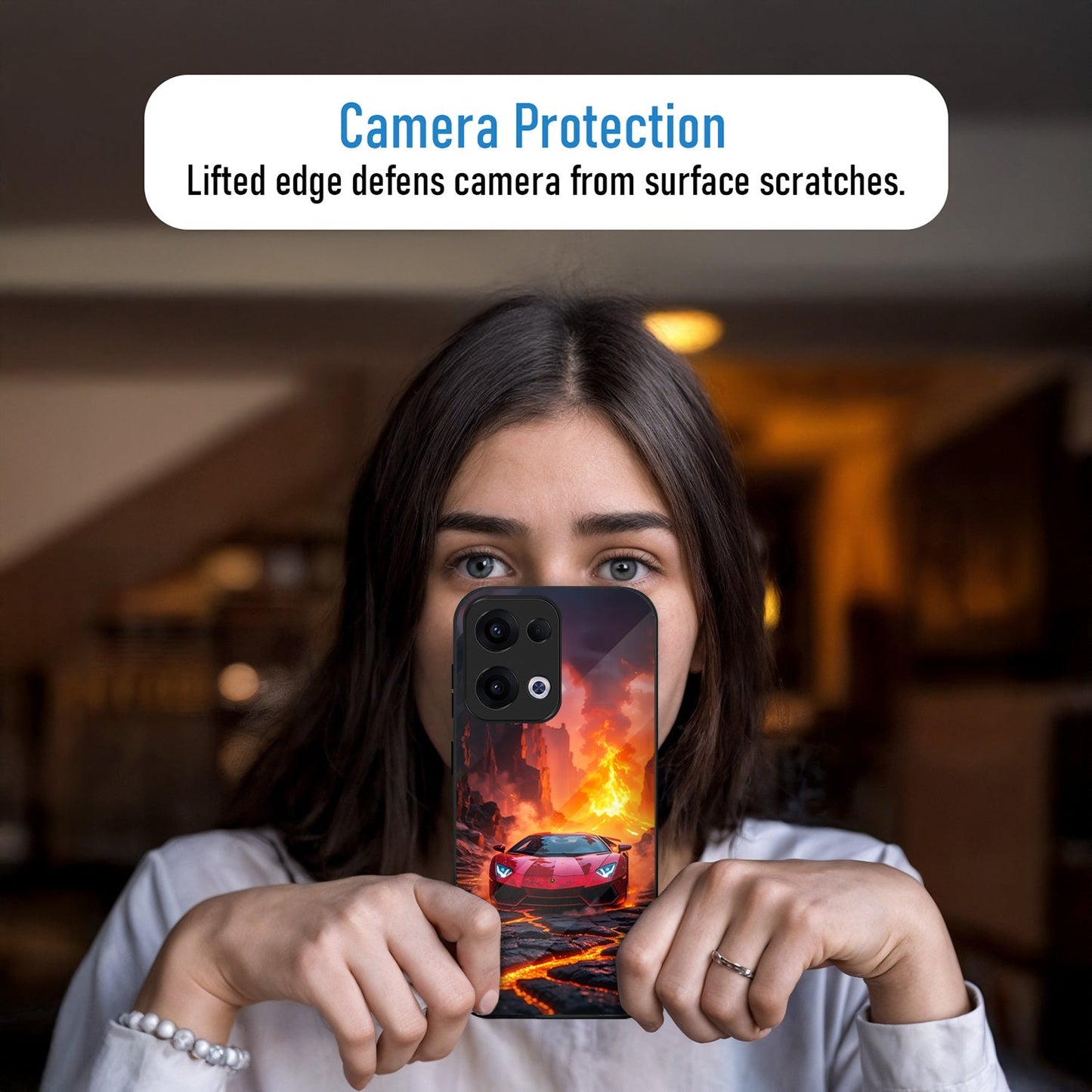 Oppo Reno 13 5G Premium Acrylic Shockproof Glass Back Case (Lamborghini Red)