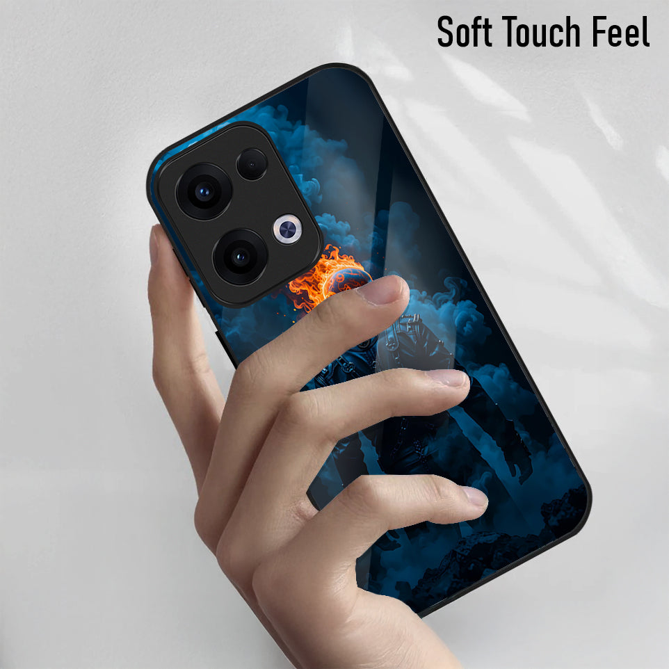 Oppo Reno 13 5G Premium Acrylic Shockproof Glass Back Case (Chains of Fire)