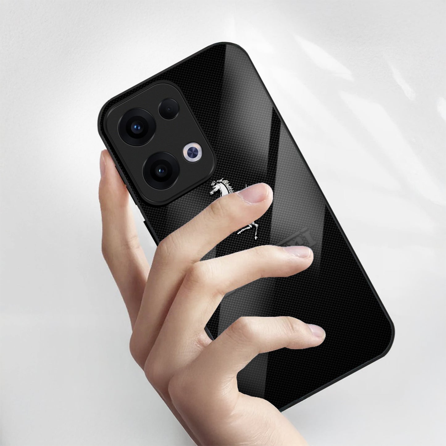 Oppo Reno 13 5G Premium Acrylic Shockproof Glass Back Case (Ferrari Carbon Fiber)