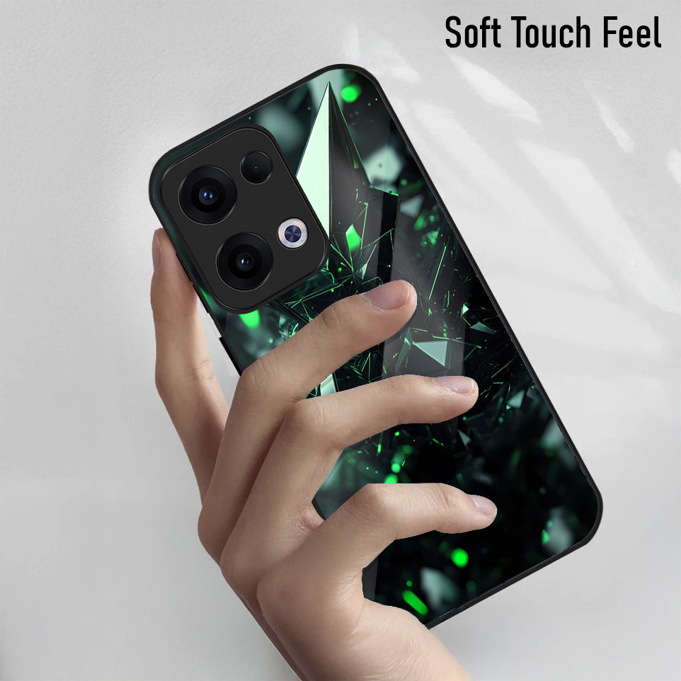 Oppo Reno 13 5G Premium Acrylic Shockproof Glass Back Case (Green Prism)