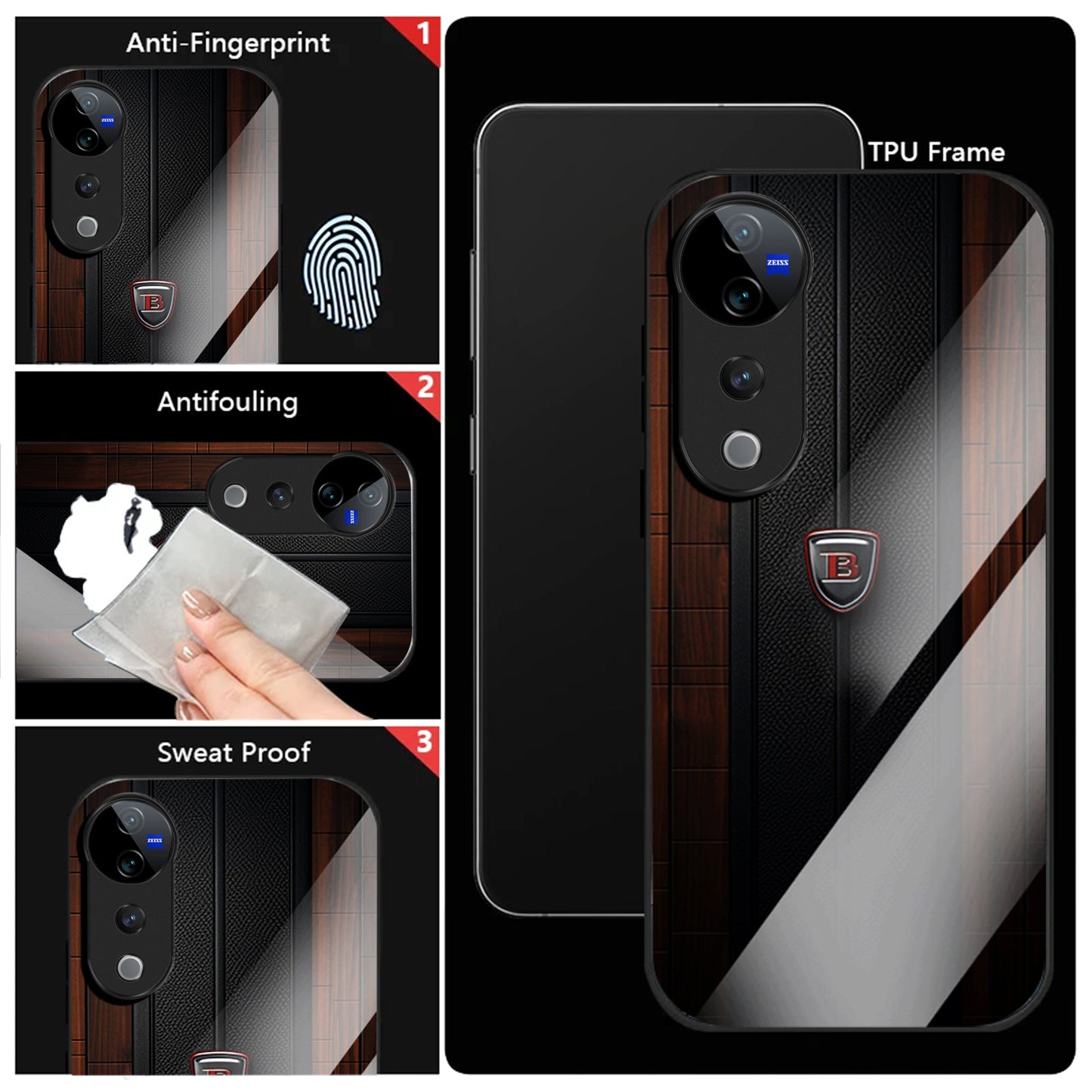 Vivo V40 Pro 5G Premium Acrylic Shockproof Glass Back Case (Carbon Oak)