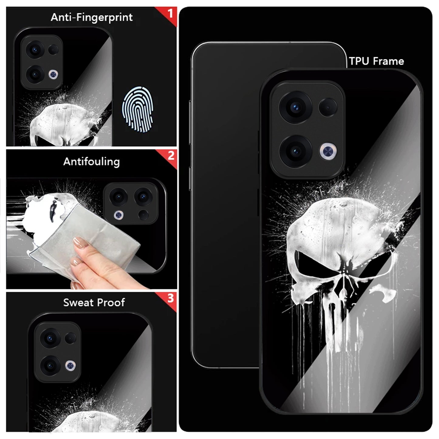 Oppo Reno 13 5G Premium Acrylic Shockproof Glass Back Case (Punisher Skull)