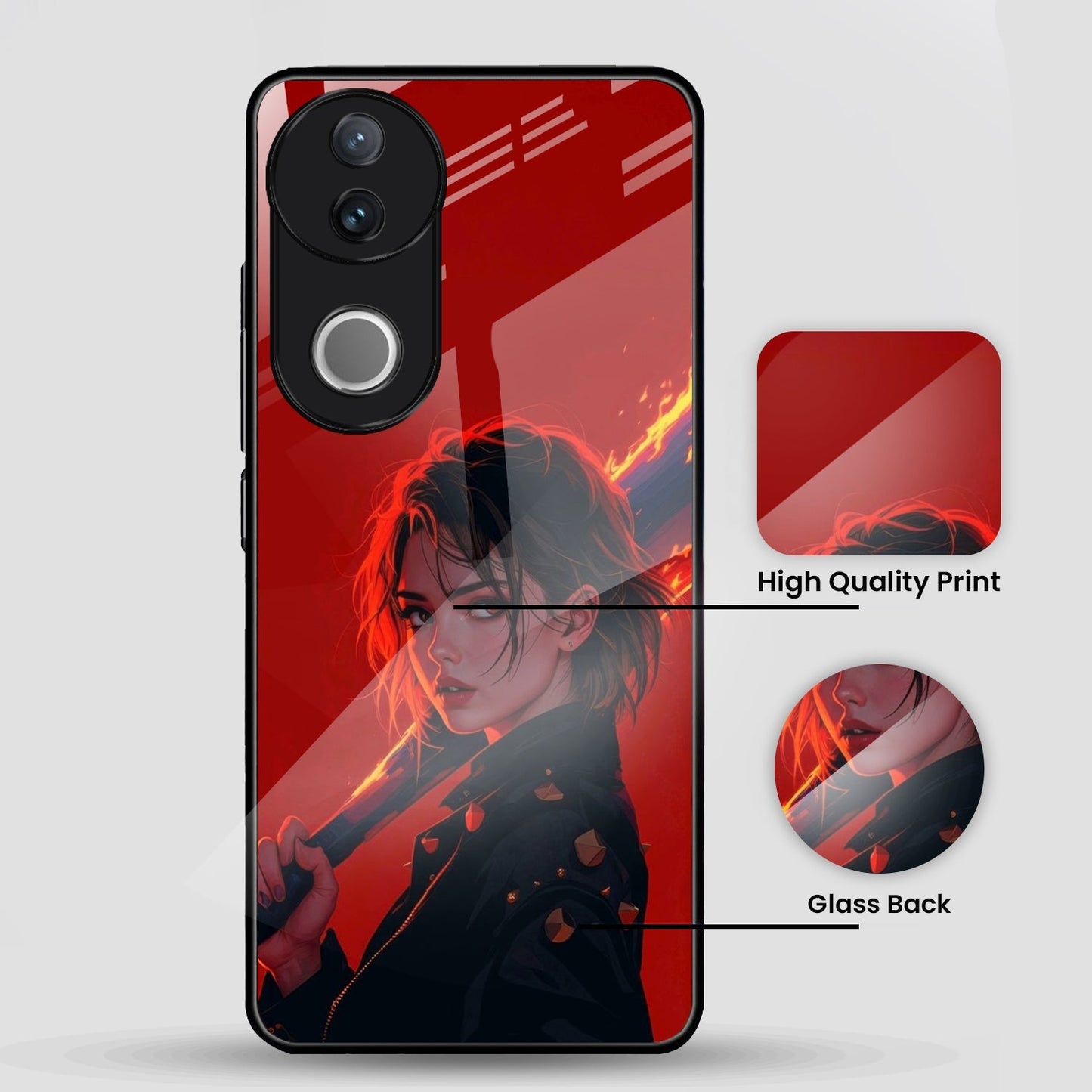 Vivo V50 5G Premium Acrylic Shockproof Glass Back Case (Flame Queen)