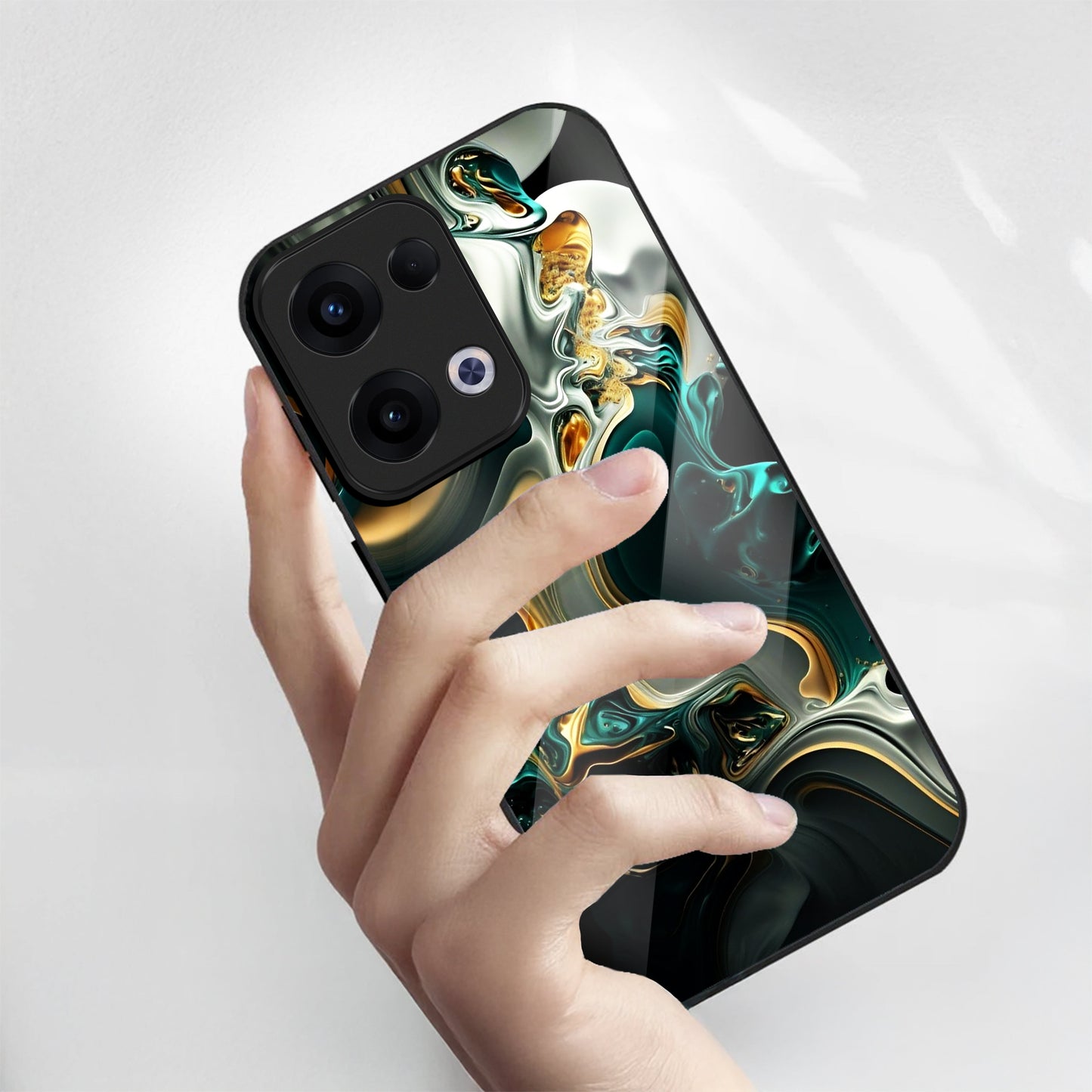 Oppo Reno 13 5G Premium Acrylic Shockproof Glass Back Case (Ocean Ember)