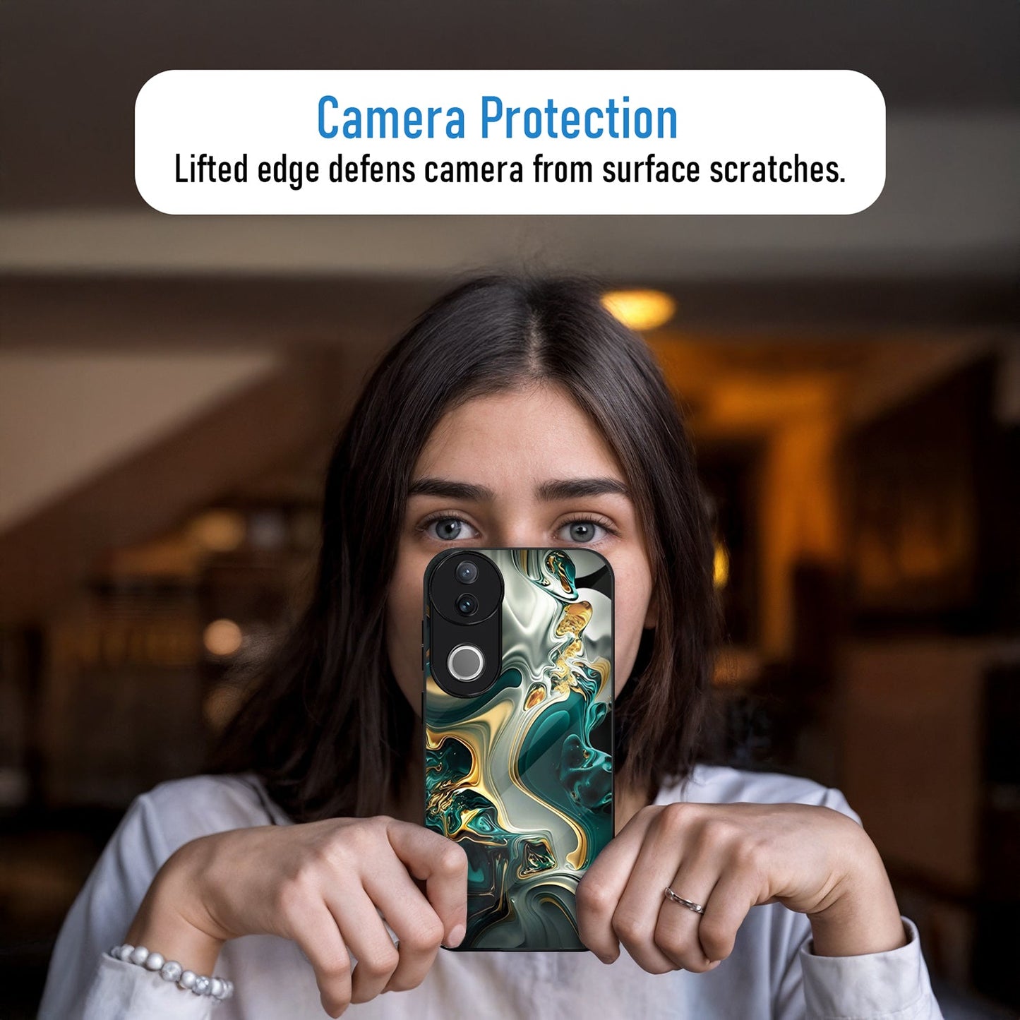 Vivo V50 5G Premium Acrylic Shockproof Glass Back Case (Ocean Ember)