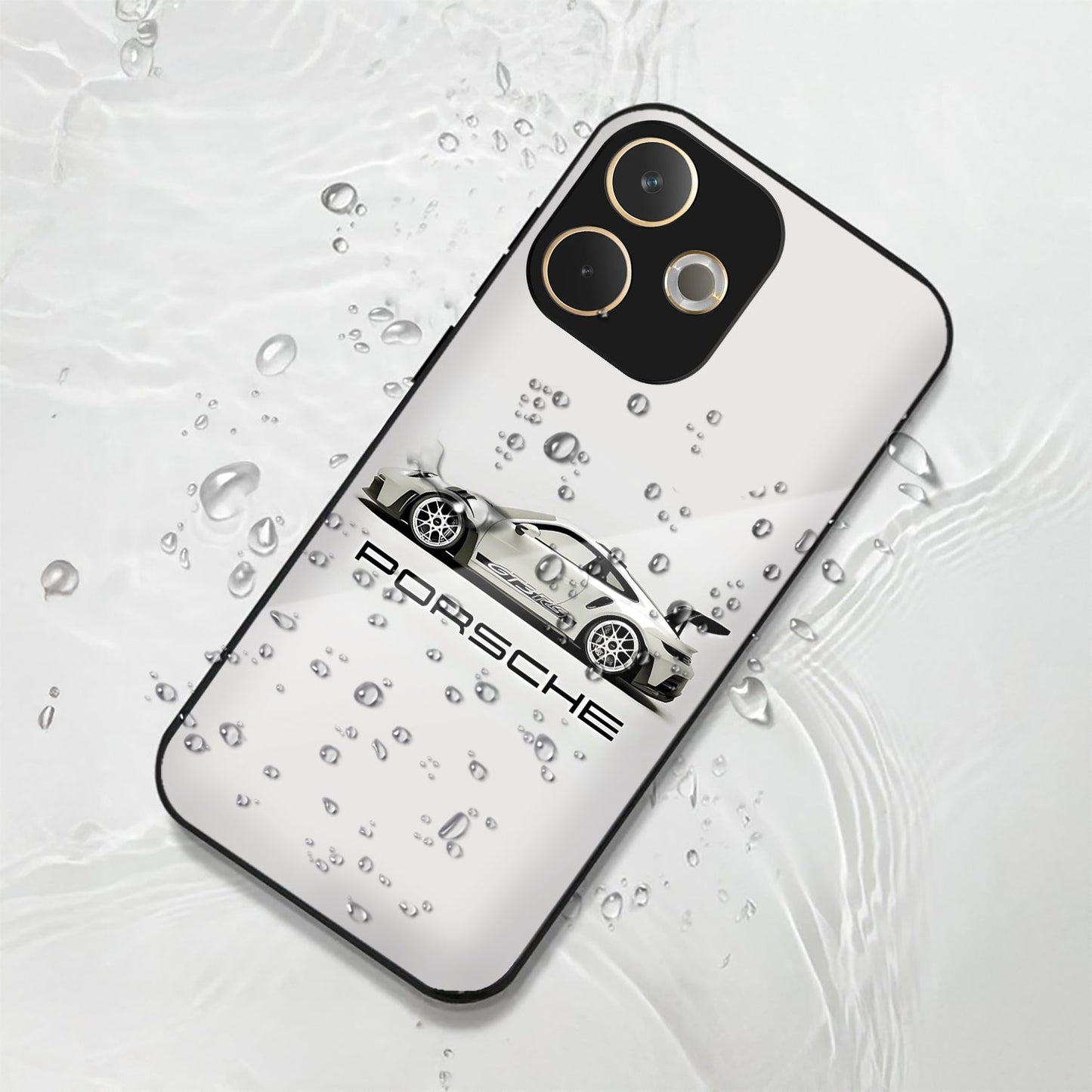 Oppo A5 Pro 5G Premium Acrylic Shockproof Glass Back Case (White Porsche)