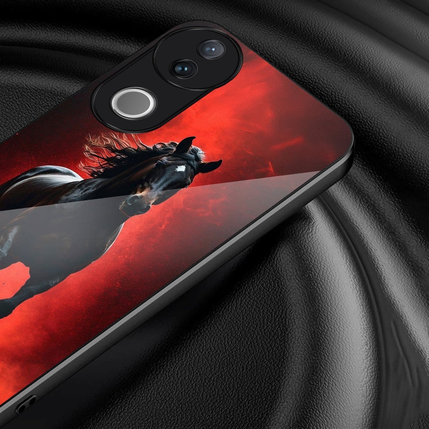 Vivo V50 5G Premium Acrylic Shockproof Glass Back Case (Red Blaze Rider)