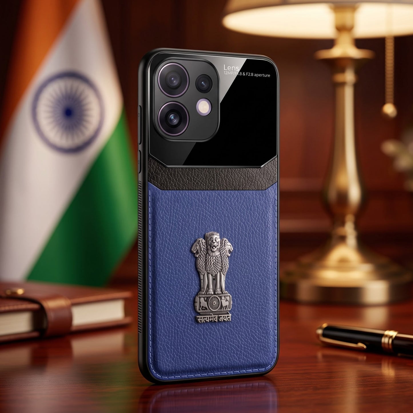 Oppo Reno 16 5G Satyamev Jayate 3D Metal Leather Back Case