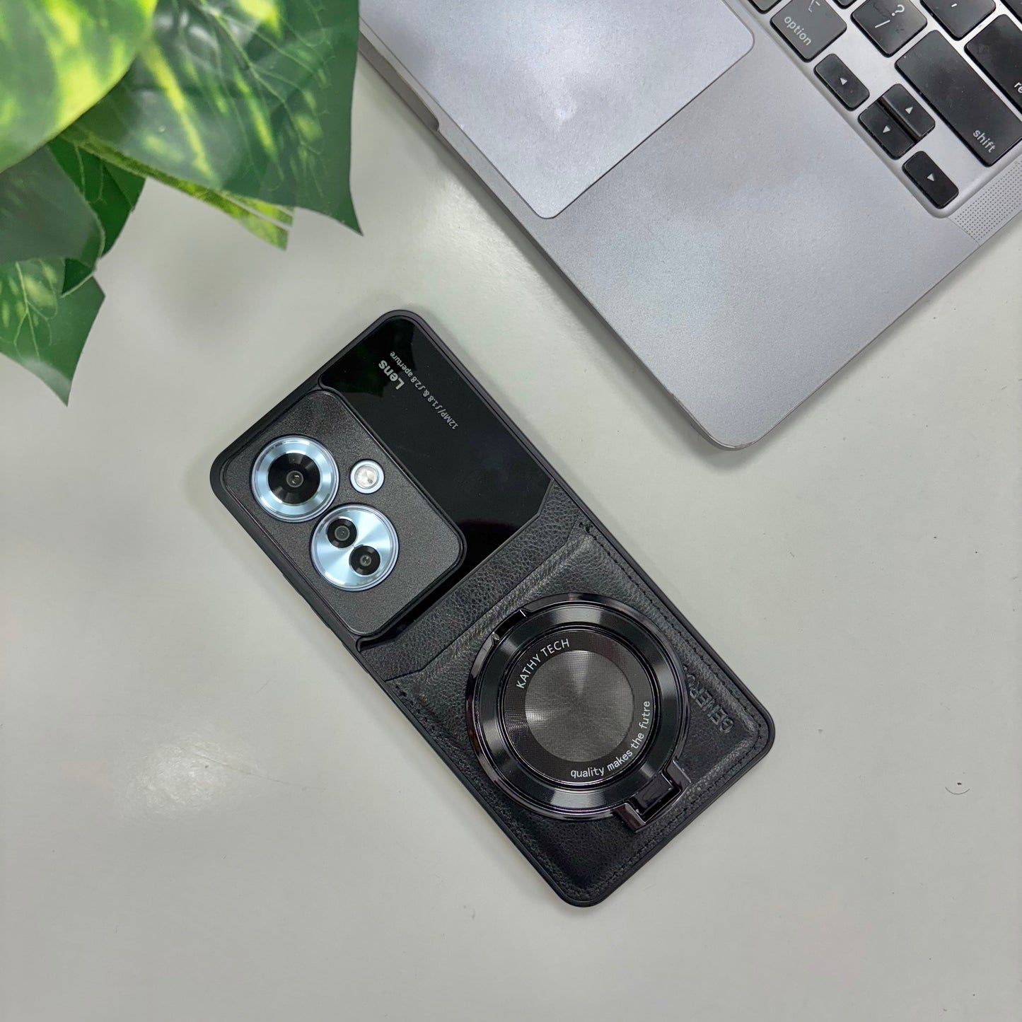 Oppo F25 Pro 5G Original Luxury Leather Lens Magnifier Ring Stand Case