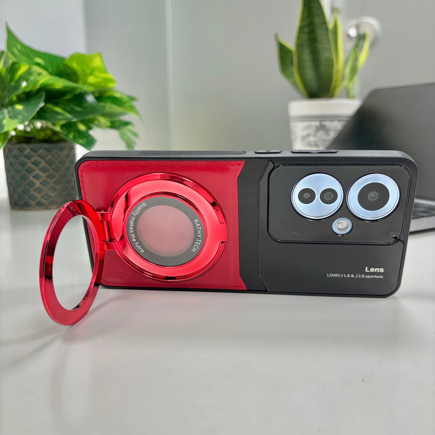 Oppo F25 Pro 5G Original Luxury Leather Lens Magnifier Ring Stand Case