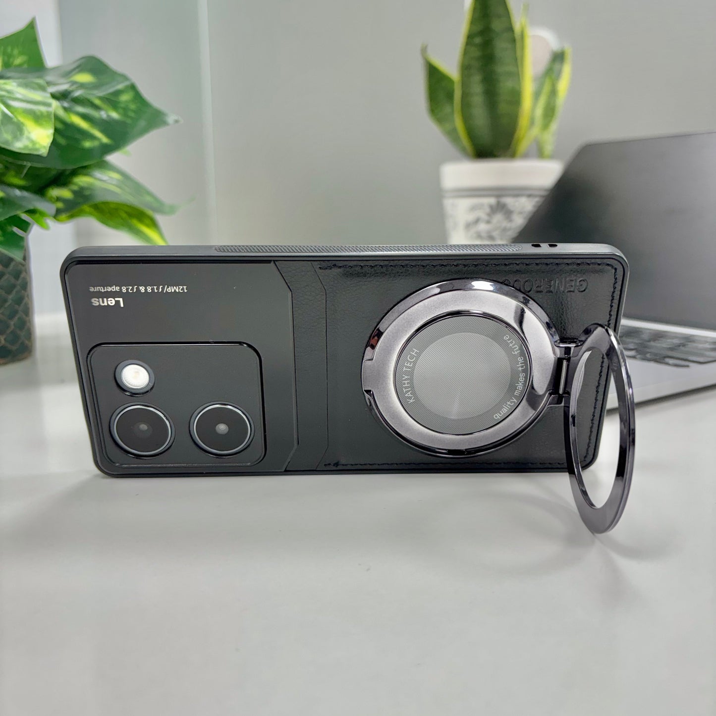 Vivo Y200 Pro 5G Original Luxury Leather Lens Magnifier Ring Stand Case