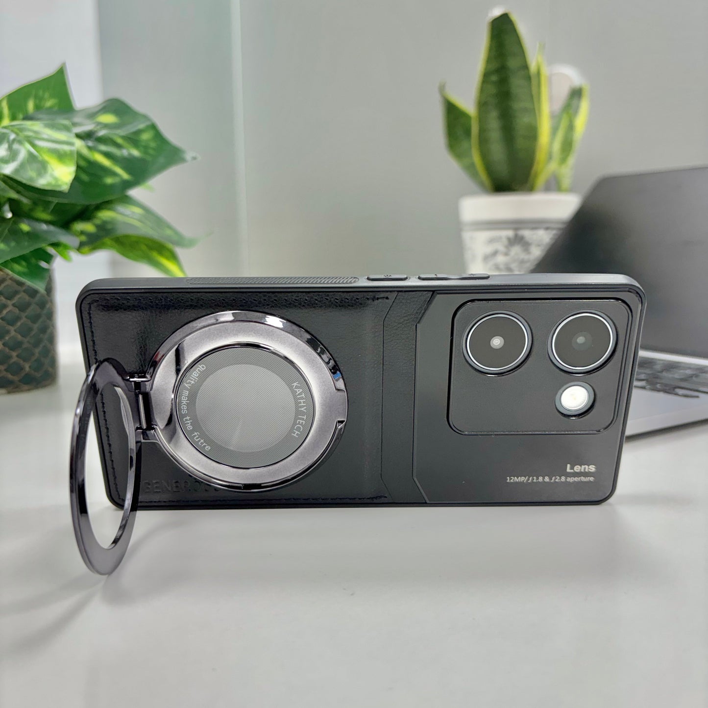 Vivo Y200 Pro 5G Original Luxury Leather Lens Magnifier Ring Stand Case