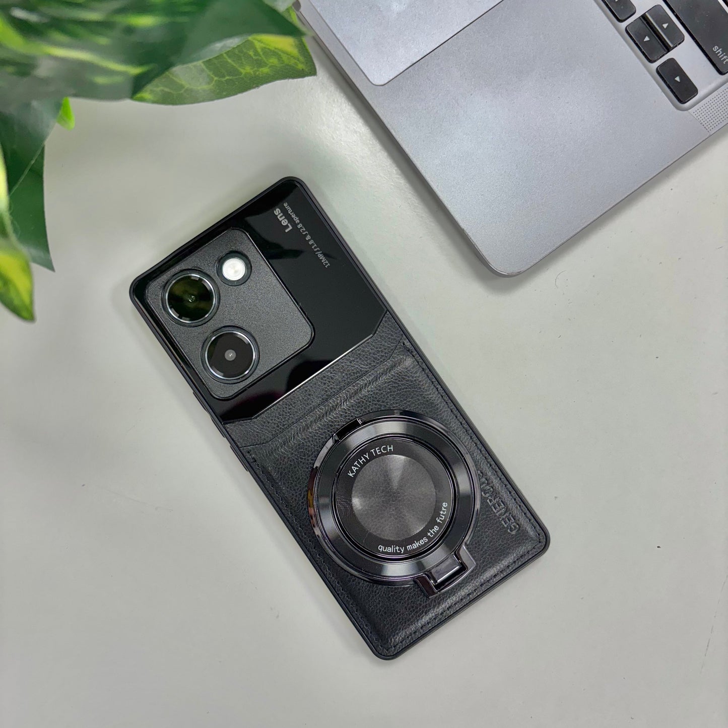 Vivo Y200 Pro 5G Original Luxury Leather Lens Magnifier Ring Stand Case