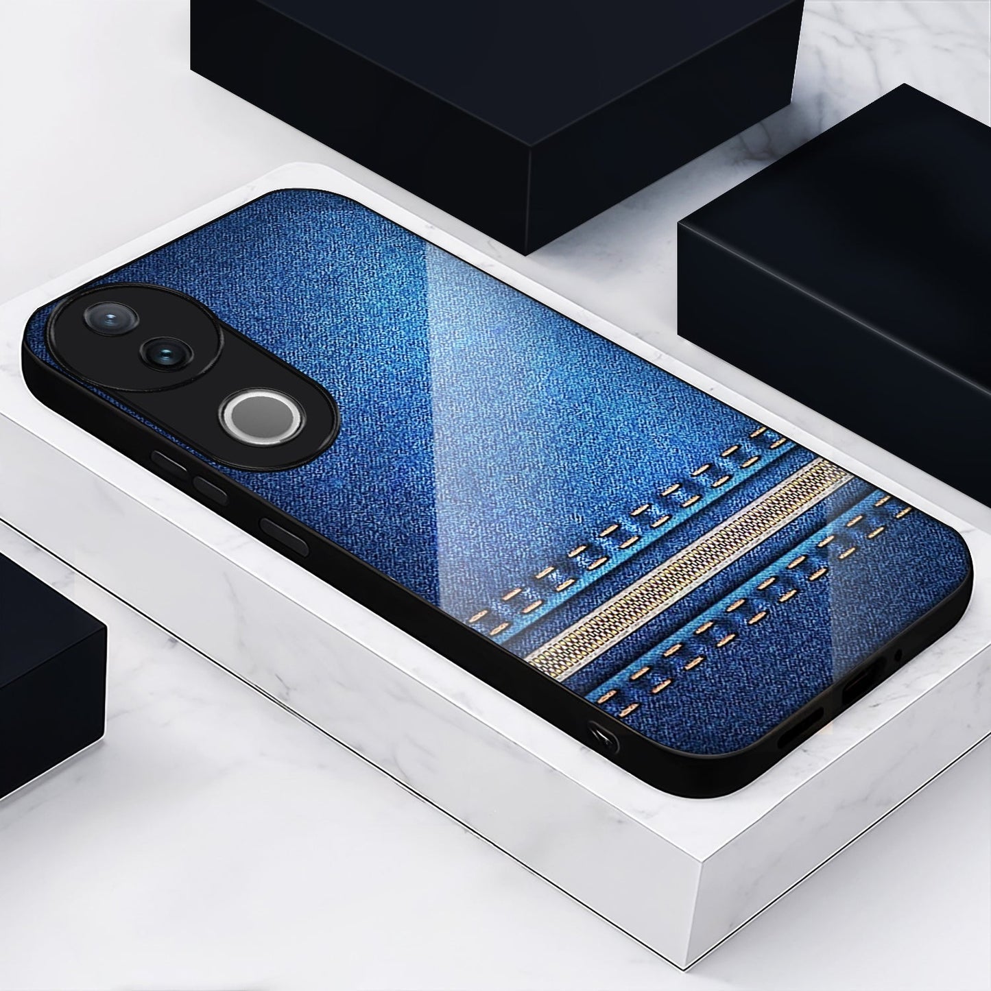 Vivo V50 5G Premium Acrylic Shockproof Glass Back Case (Denim Shield)