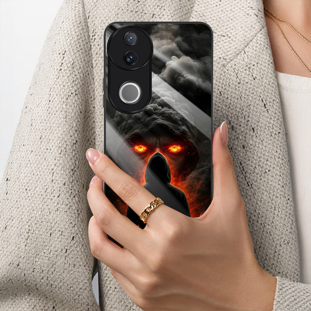 Vivo V50 5G Premium Acrylic Shockproof Glass Back Case (Dark Flame)