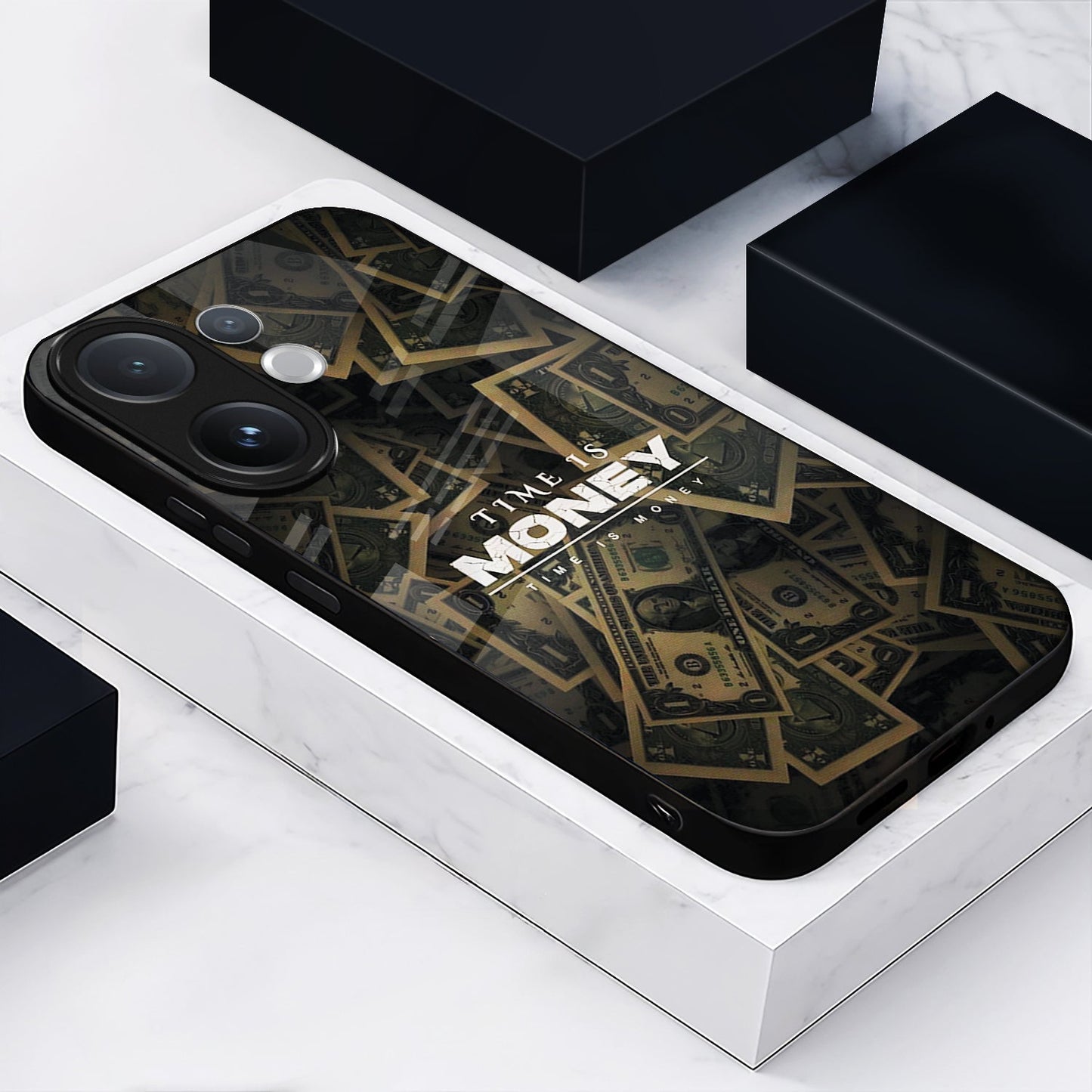 Vivo V60 5G Premium Acrylic Shockproof Glass Back Case (Time Is Money)