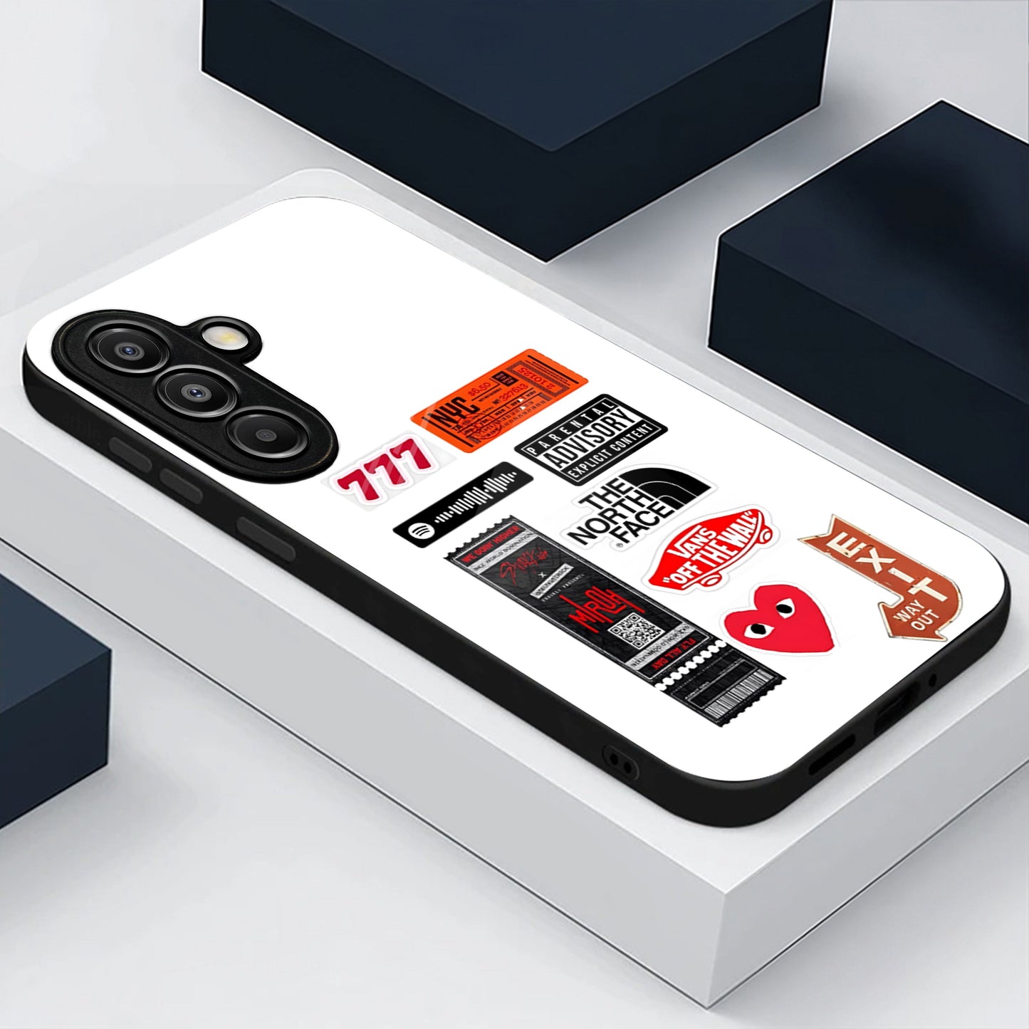 Samsung Galaxy A56 Premium Acrylic Shockproof Glass Back Case (Sticker Bundle Case)