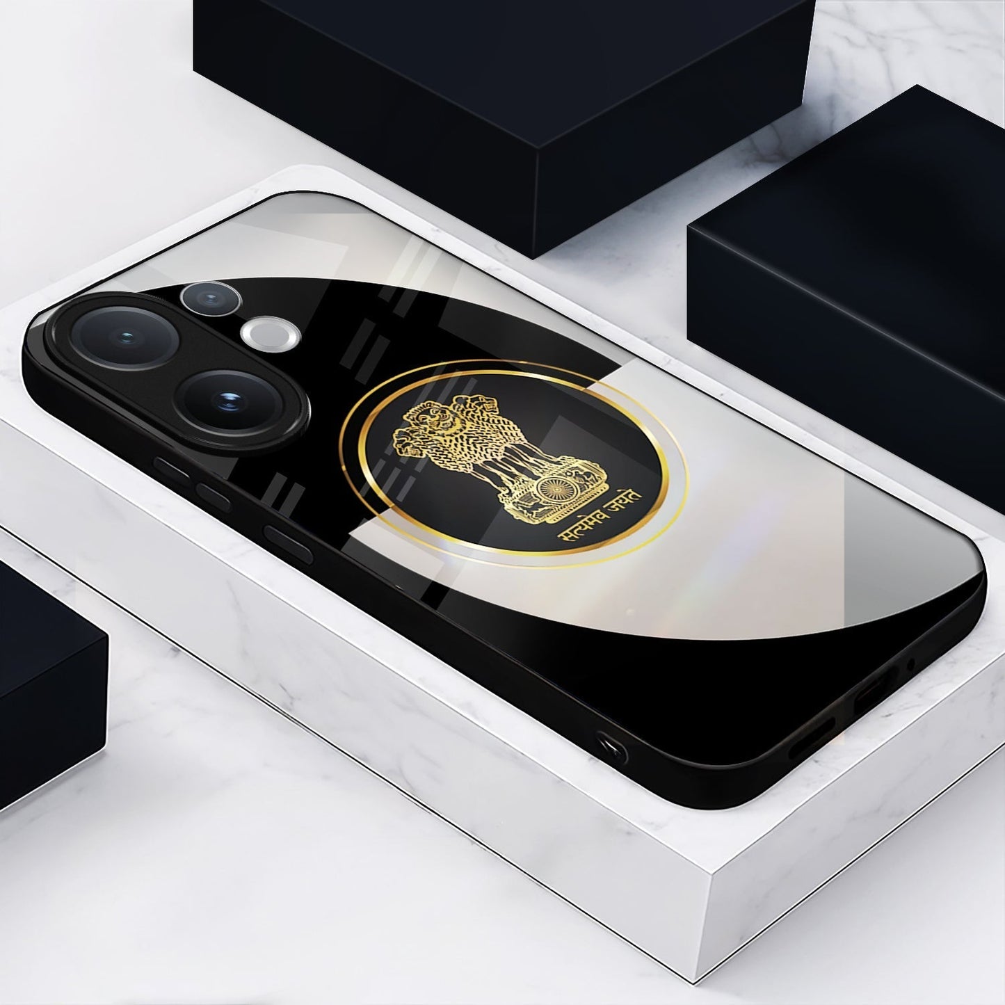 Vivo V60 5G Premium Acrylic Shockproof Glass Back Case (Satyamev Noir)