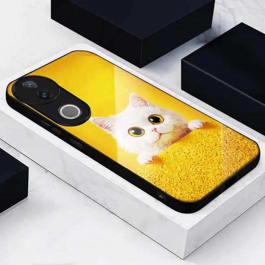 Vivo V50 5G Premium Acrylic Shockproof Glass Back Case (Kitty Charm)