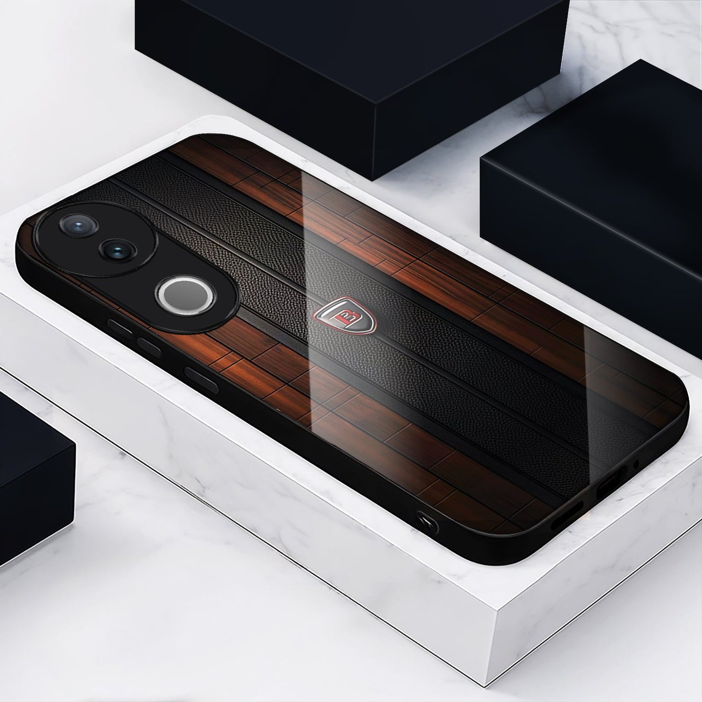 Vivo V50 5G Premium Acrylic Shockproof Glass Back Case (Carbon Oak)