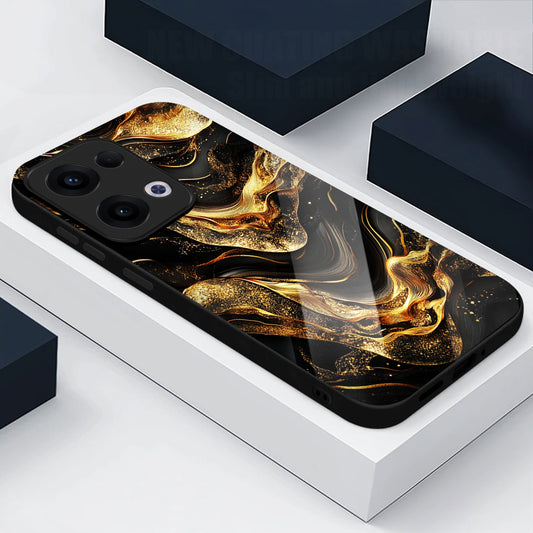 Oppo Reno 13 5G Premium Acrylic Shockproof Glass Back Case (Golden Vortex)