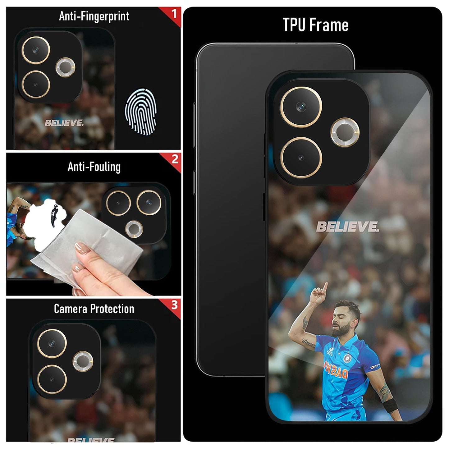 Oppo A5 Pro 5G Premium Acrylic Shockproof Glass Back Case (Virat Kohli )