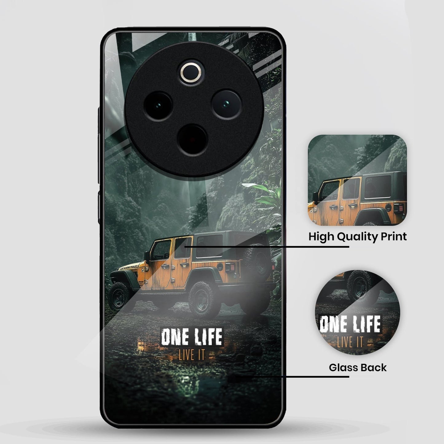 Vivo T4 5G Premium Acrylic Shockproof Glass Back Case (Jeep Case)