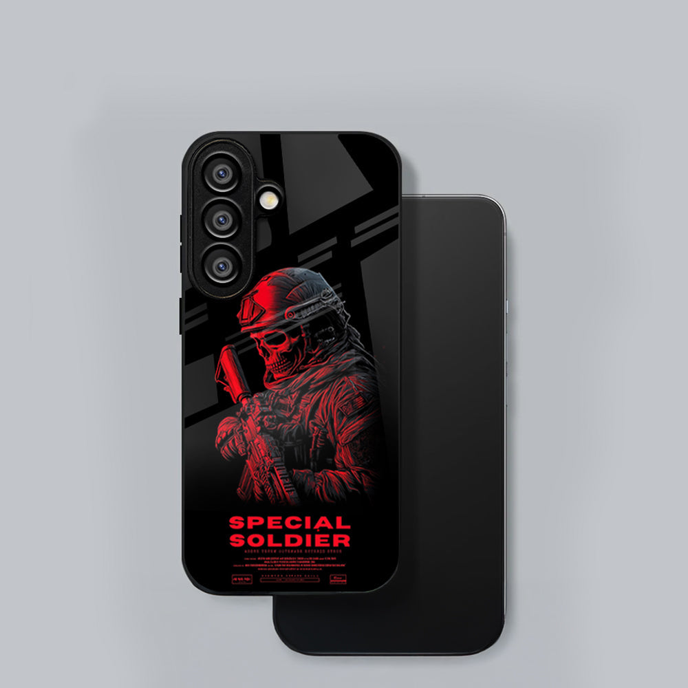 Samsung Galaxy A56 Premium Acrylic Shockproof Glass Back Case (Special Soldier)