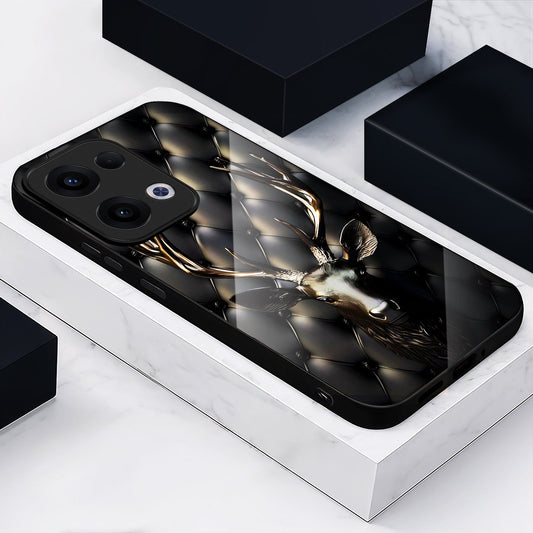 Oppo Reno 13 5G Premium Acrylic Shockproof Glass Back Case (Golden Antlers)