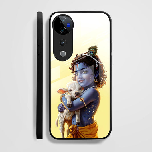 Vivo V40 Pro 5G Premium Acrylic Shockproof Glass Back Case (Cute Krishna)