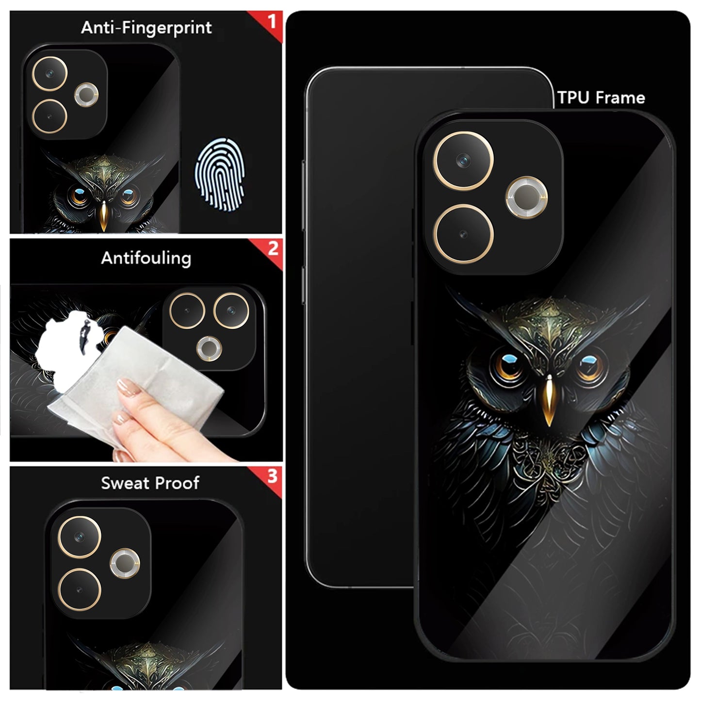 Oppo A5 Pro 5G Premium Acrylic Shockproof Glass Back Case (Midnight owl)