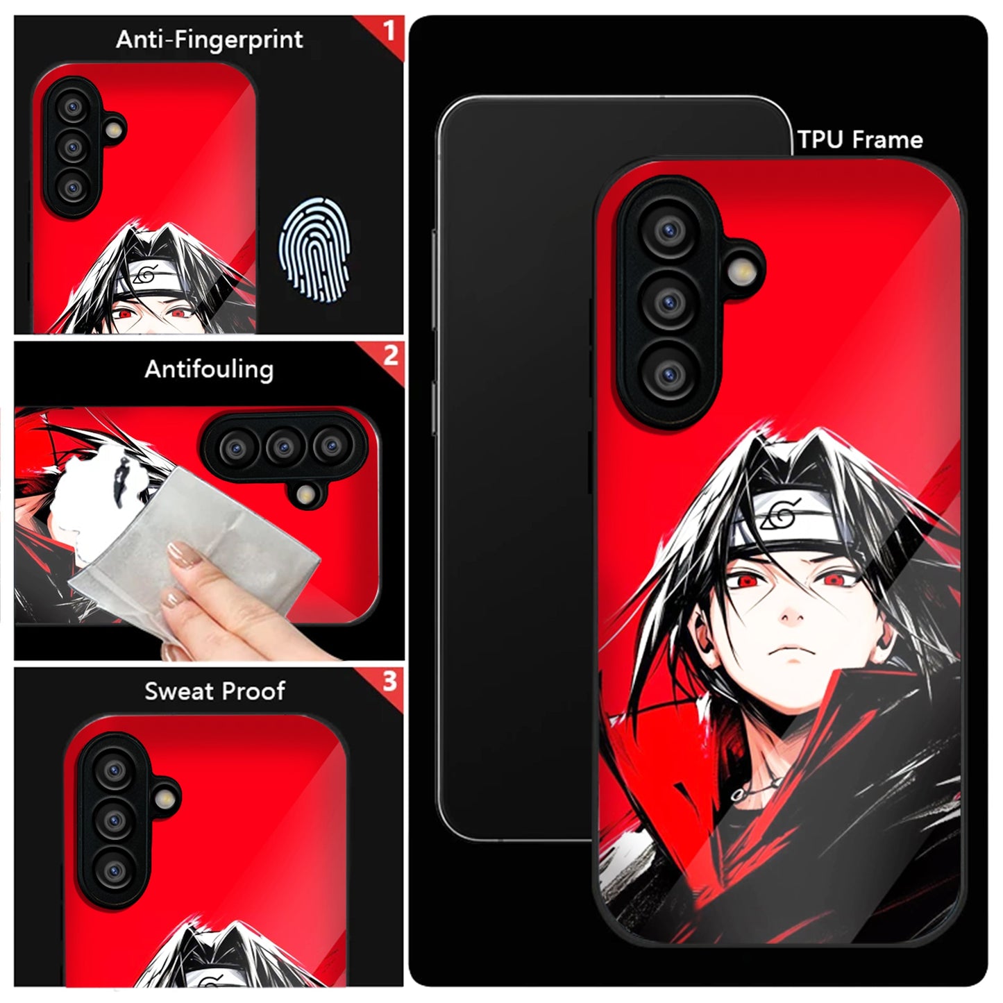 Samsung Galaxy A36 Premium Acrylic Shockproof Glass Back Case (Stylish Uchiha)