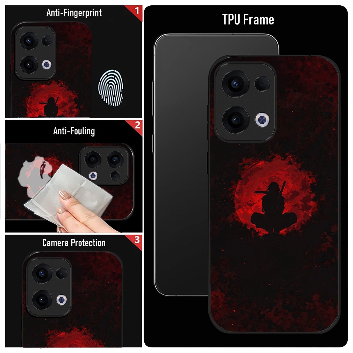 Oppo Reno 13 5G Premium Acrylic Shockproof Glass Back Case (blood-red moon Itachi)