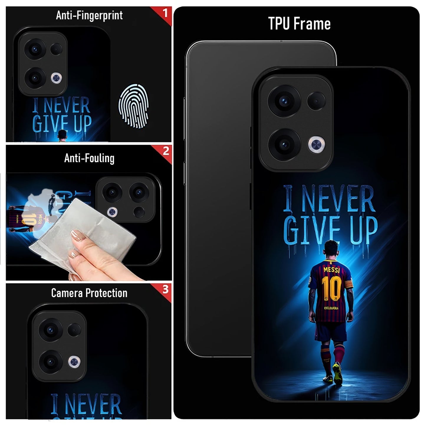 Oppo Reno 13 5G Premium Acrylic Shockproof Glass Back Case (Messi))