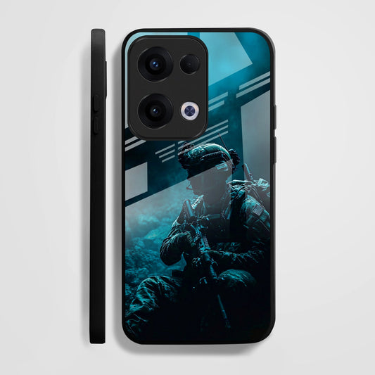 Oppo Reno 13 5G Premium Acrylic Shockproof Glass Back Case (Soldier Case)