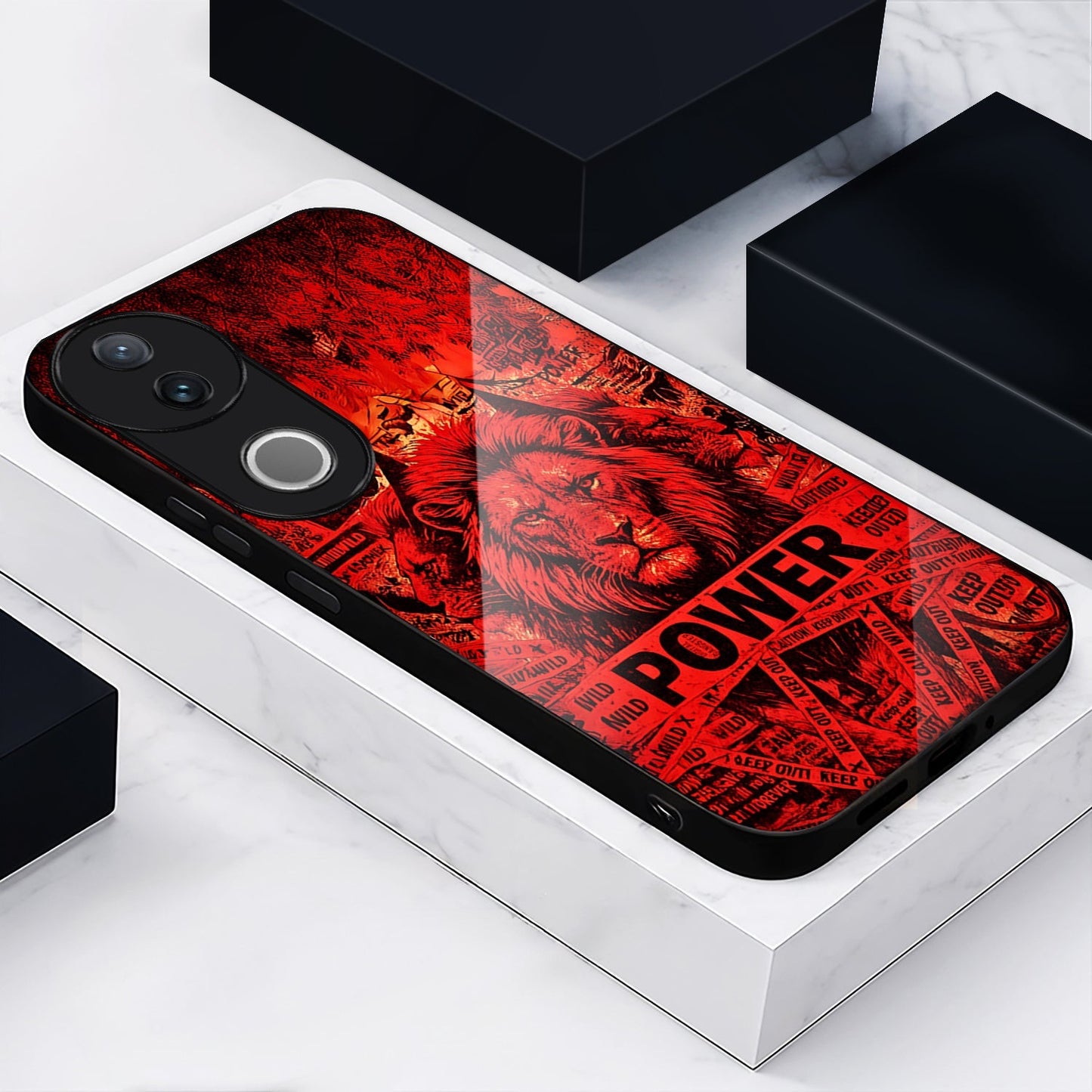 Vivo V50 5G Premium Acrylic Shockproof Glass Back Case (Lion Power)