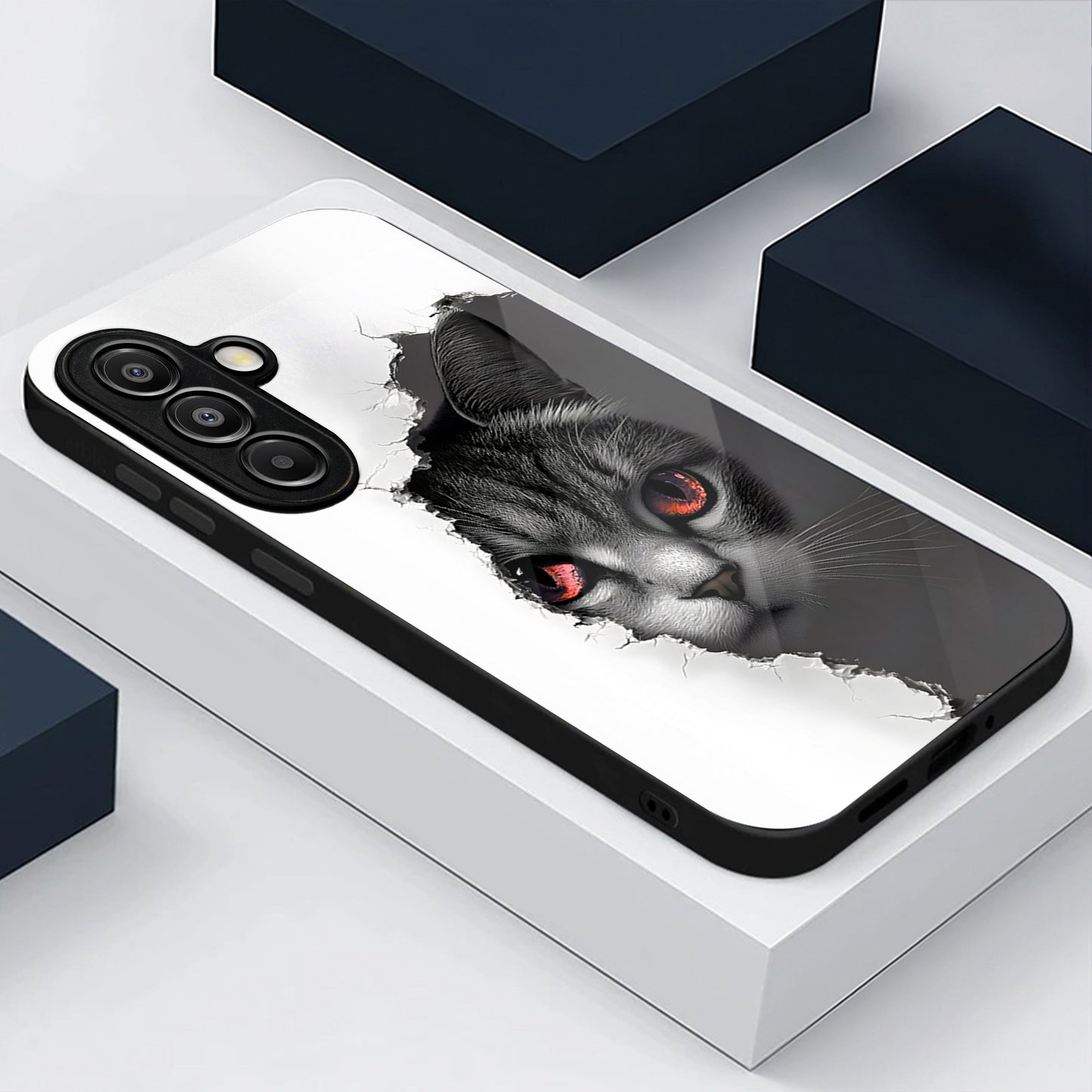 Samsung Galaxy A56 5G Premium Acrylic Shockproof Glass Back Case (White Cat)