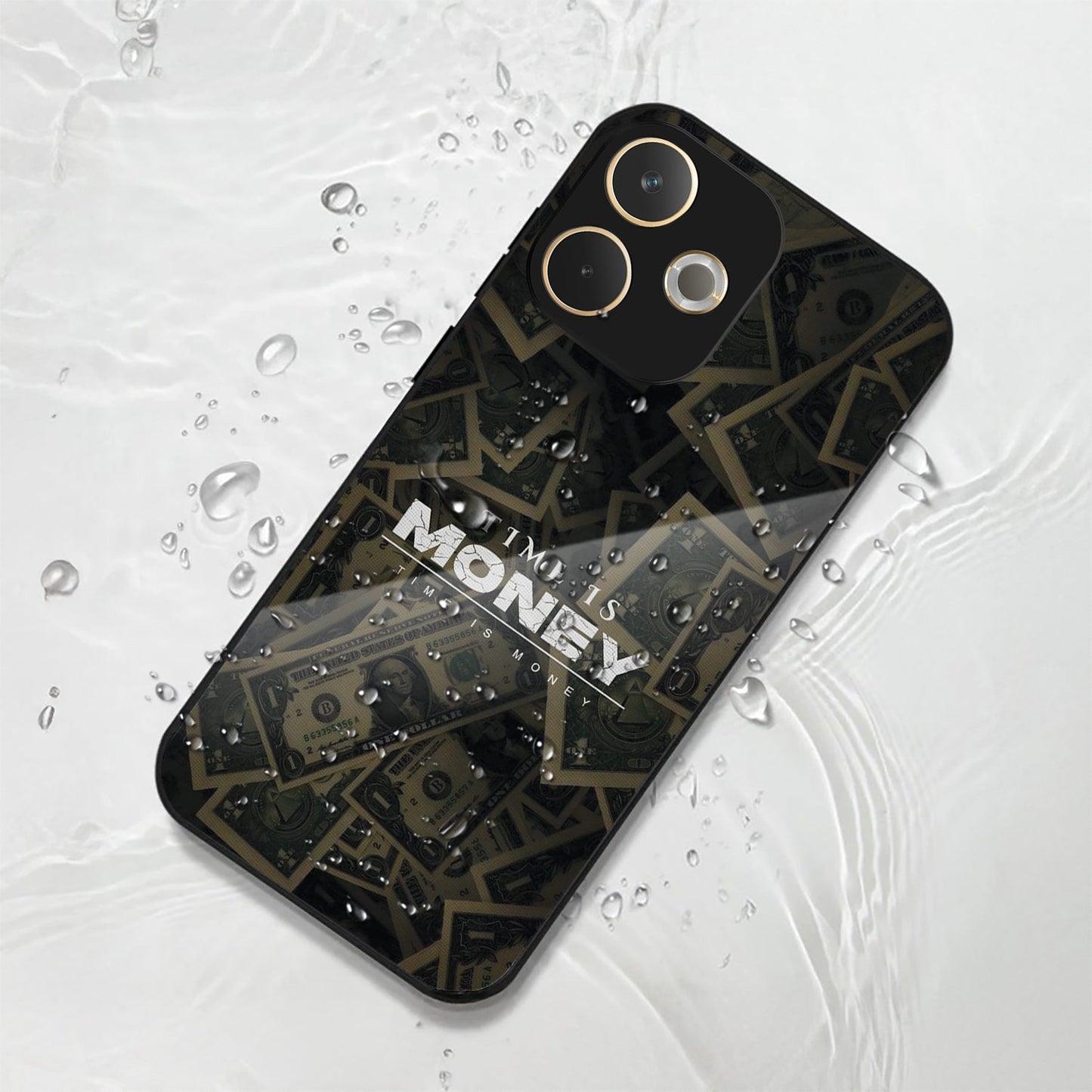 Oppo A5 Pro 5G Premium Acrylic Shockproof Glass Back Case (Time is Money )