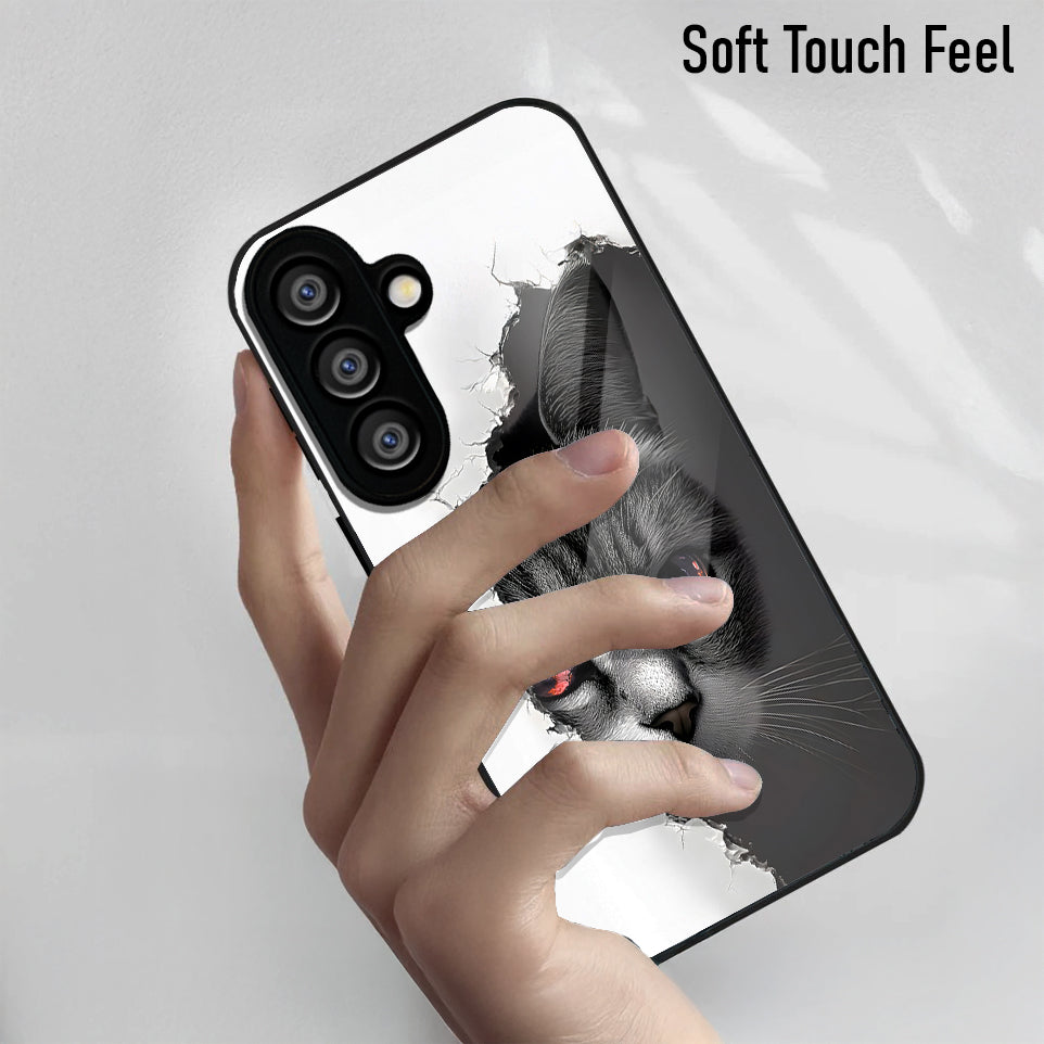 Samsung Galaxy A56 5G Premium Acrylic Shockproof Glass Back Case (White Cat)
